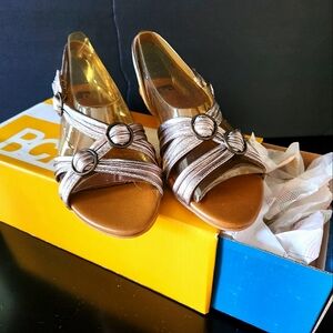 NIB BC Women's Sandal Mama Said Metallic Pewter Leather Size 6